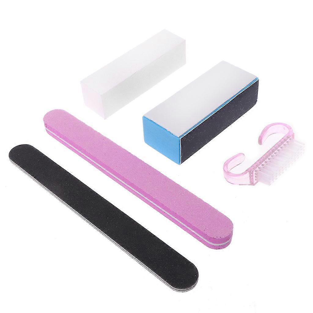 5Pcs Professional Manicure Rectangular Tools Kit Nail Files Brush Nail Art Set