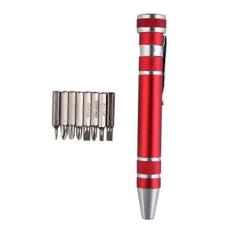 8-head tool pen aluminum alloy screwdriver 8-in-1 multi-function screwdriver 35g(red)