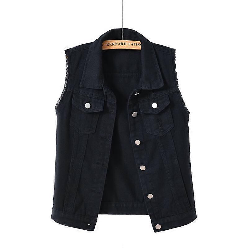 Women's Sleeveless Candy Color Ripped Denim Vest