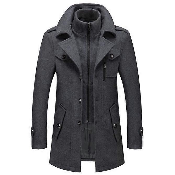 Kış Adam Moda Uzun Palto Yün Ceket Erkekler Katı Renk Çift Yaka Kalınlaştırılmış Yaka Yün Ceket