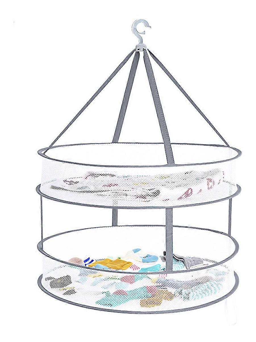 Double Layer Clothes Basket Foldable Windproof Underwear Clothes Net Multifunctional Clothes Drying Basket (1Pcs)