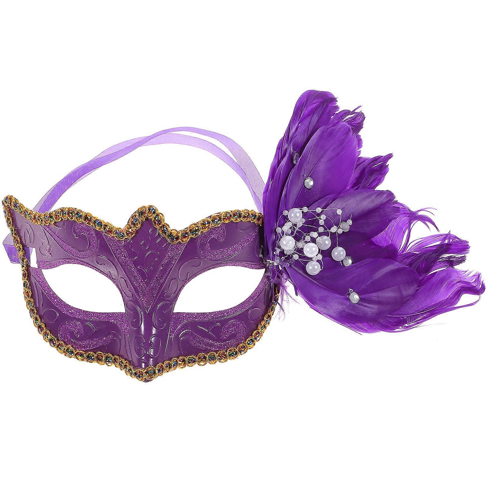Purple  Half Face Mask Costume Prop Colorful Masquerade Party Mask for Cosply Performance Dancing Party