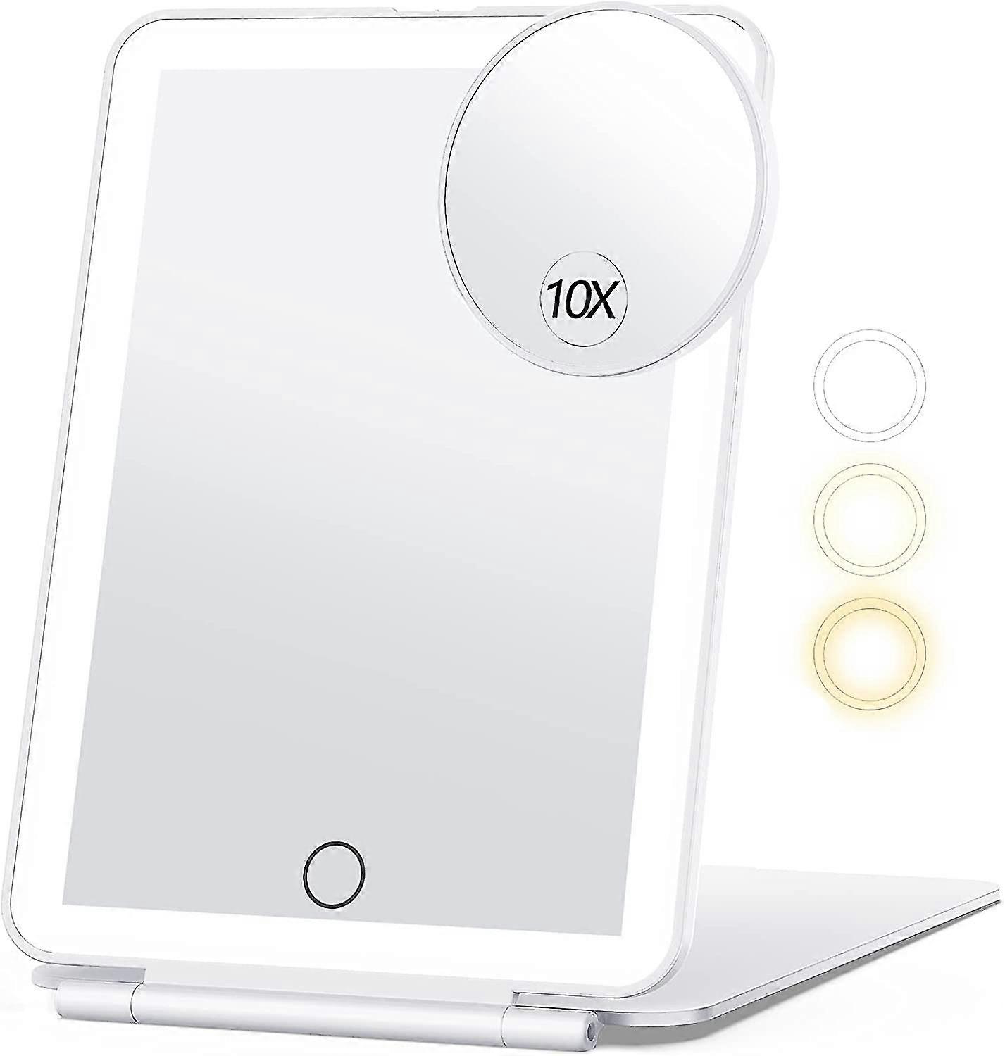 Travel Makeup Mirror With 10x Magnifying Mirror, Vanity Mirror With 80leds, 3 Color Lighting, Rechargeable 2000mah Batteries