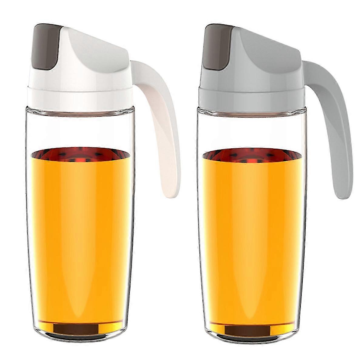 Set of 2 600ml oil and vinegar bottles with automatic cap and stopper, white and gray