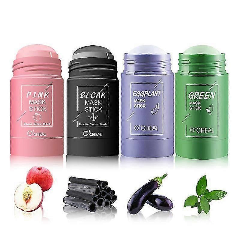 4パックマスクスティックセット、緑茶マスクスティック、竹炭粘土マスク、茄子と桃の泥マスク、すべての肌タイプ用のフェイシャルスキンクレイマスクセット