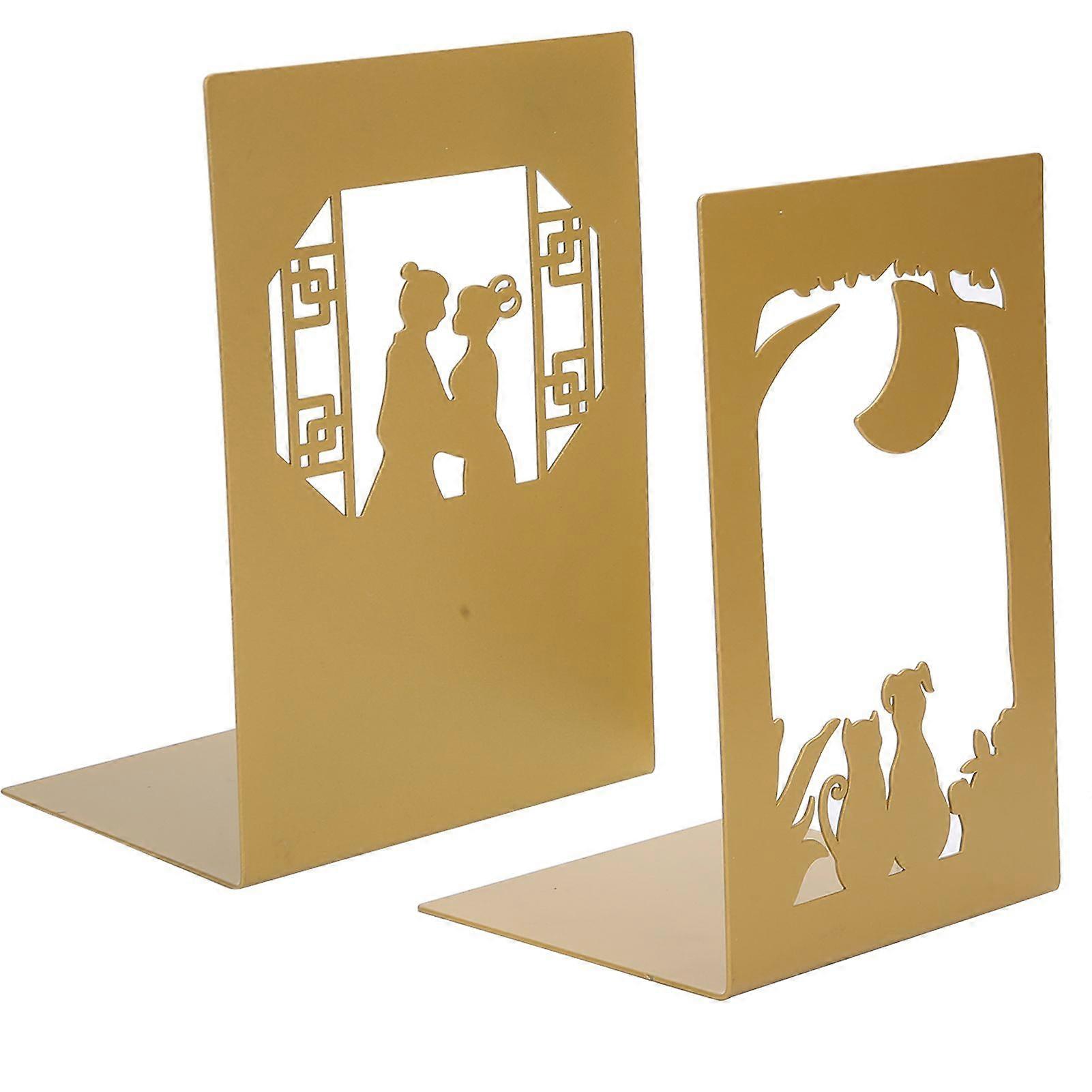 Metal Book Divider Thicken AntiSlip Bookend Desktop Organize Bookshelf Craft Collection(MeetMoon )
