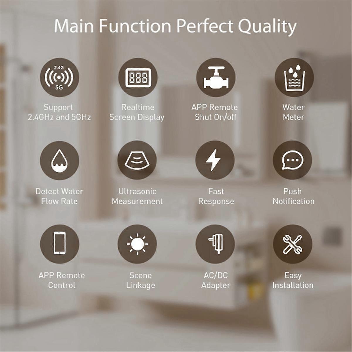 Tuya WiFi Smart Water Valve Water Flow Rate and Water Meter Shut On/Off Remote Control Real Time Di