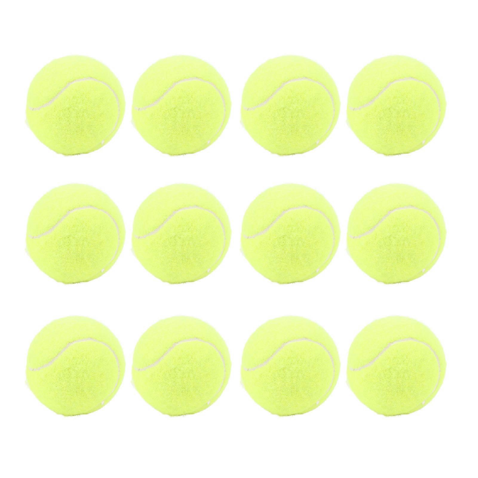 12 חבילה כדורי טניס גומי לבד אימון לחץ כדורי טניס כדורי אימון עם שקית אחסון לאימון מתחילים צהוב