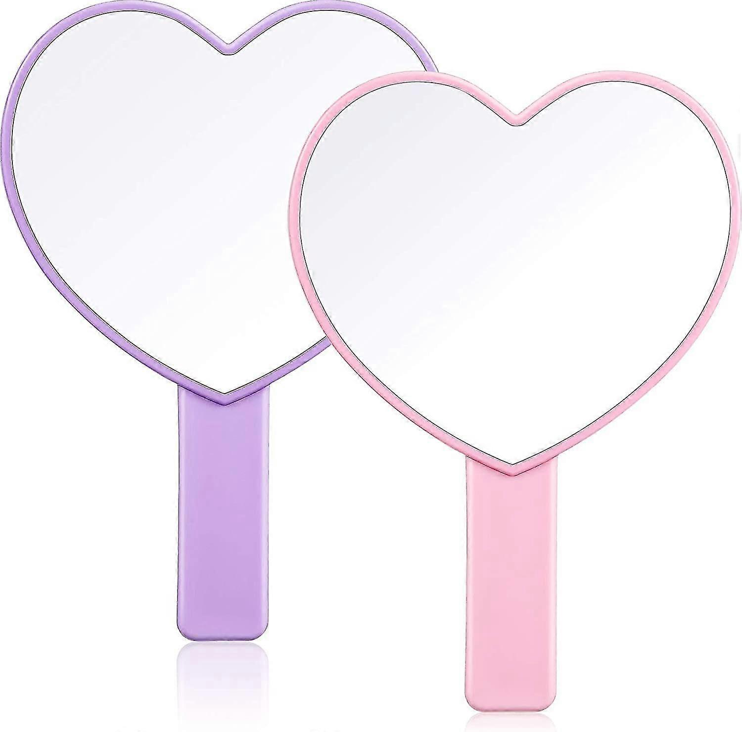2 Pieces Heart-shaped Handheld Mirrors Travel Makeup Mirrors Mini Cosmetic Mirror With Handle Small Heart Mirrors Decorative Hand Held Mirror For Wome