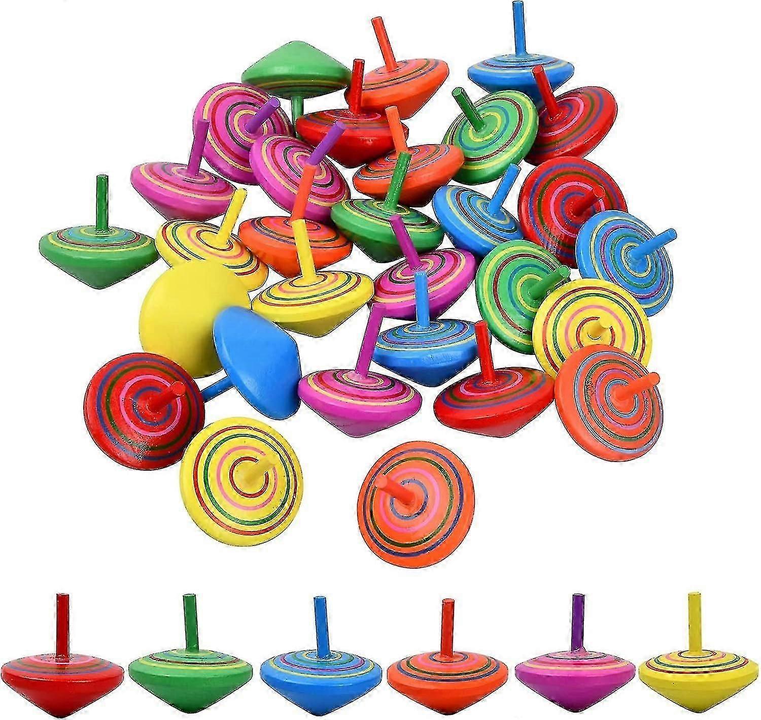 30pcsカラフルな木製スピニングトップ手作り塗装木材スピニングトップおもちゃ楽しいギフトパーティーバッグフィラー子供のための安全な無毒の創造的な木製おもちゃの種類