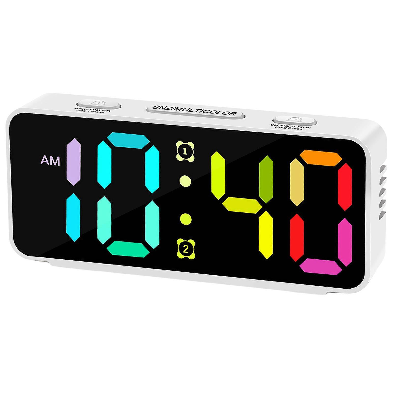 Small Digital Alarm Clock With Adjustable Brightness And Loud Double Alarms For Kids And Heavy Sleepers White