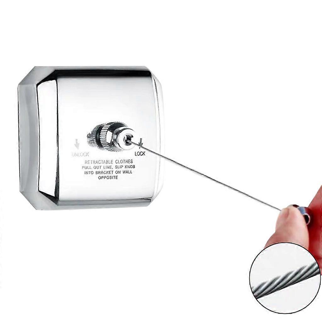 Stainless Steel Clothes Dryer Retractable Clothesline with Adjustable Rope String Polished Chrome Finish Round   90*90*30mm Silver