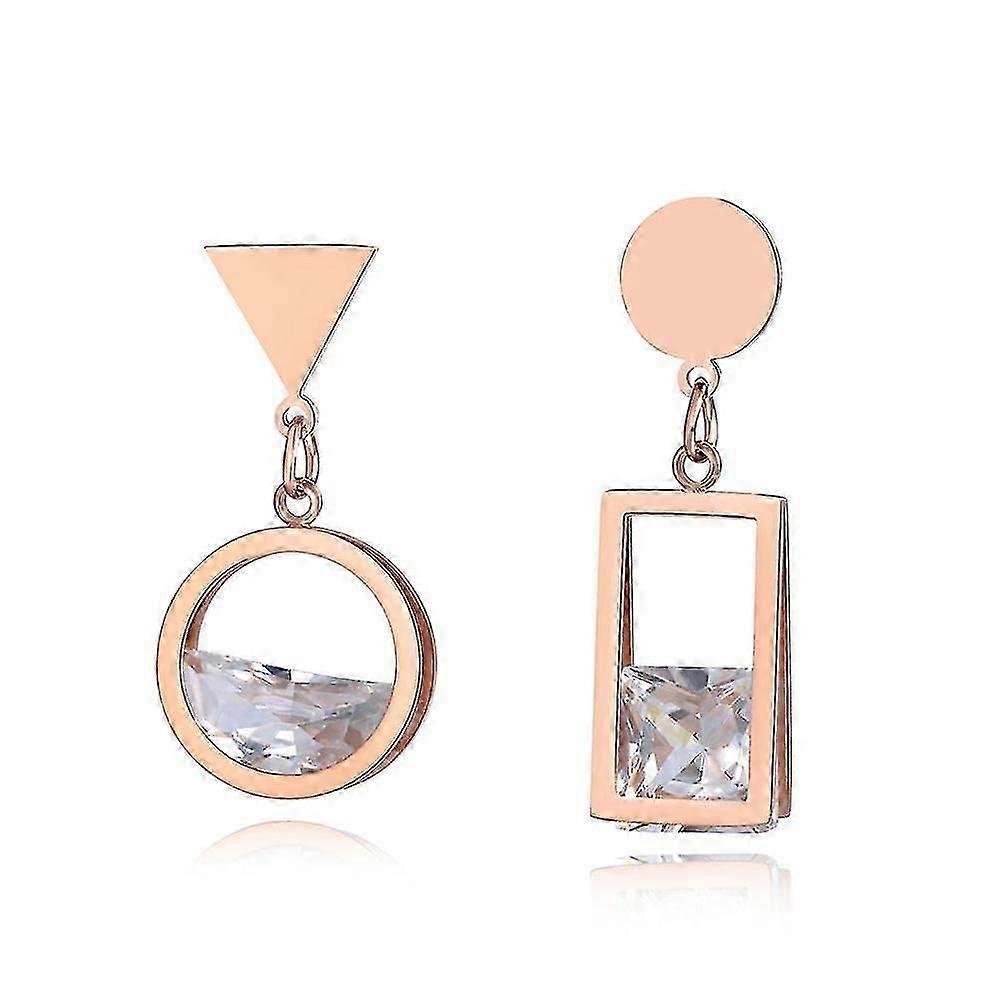 トレンディなステンレス鋼キュービックジルコニアイヤリングジュエリー女性用ゴールドメッキ非対称ジオメトリオフィス