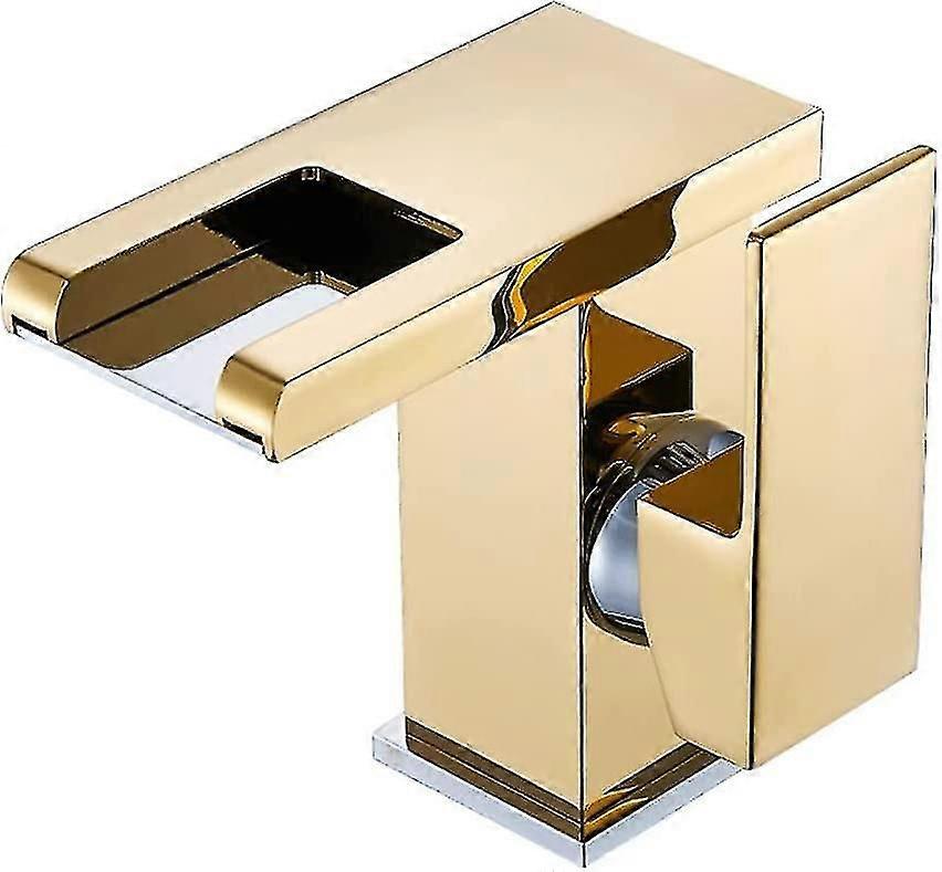 Led Waterfall Faucet Sink Bathroom Faucet, Modern Elegant Design Golden Brass Single Handle Sink, Hot And Cold Water Available, 3 Color Changes