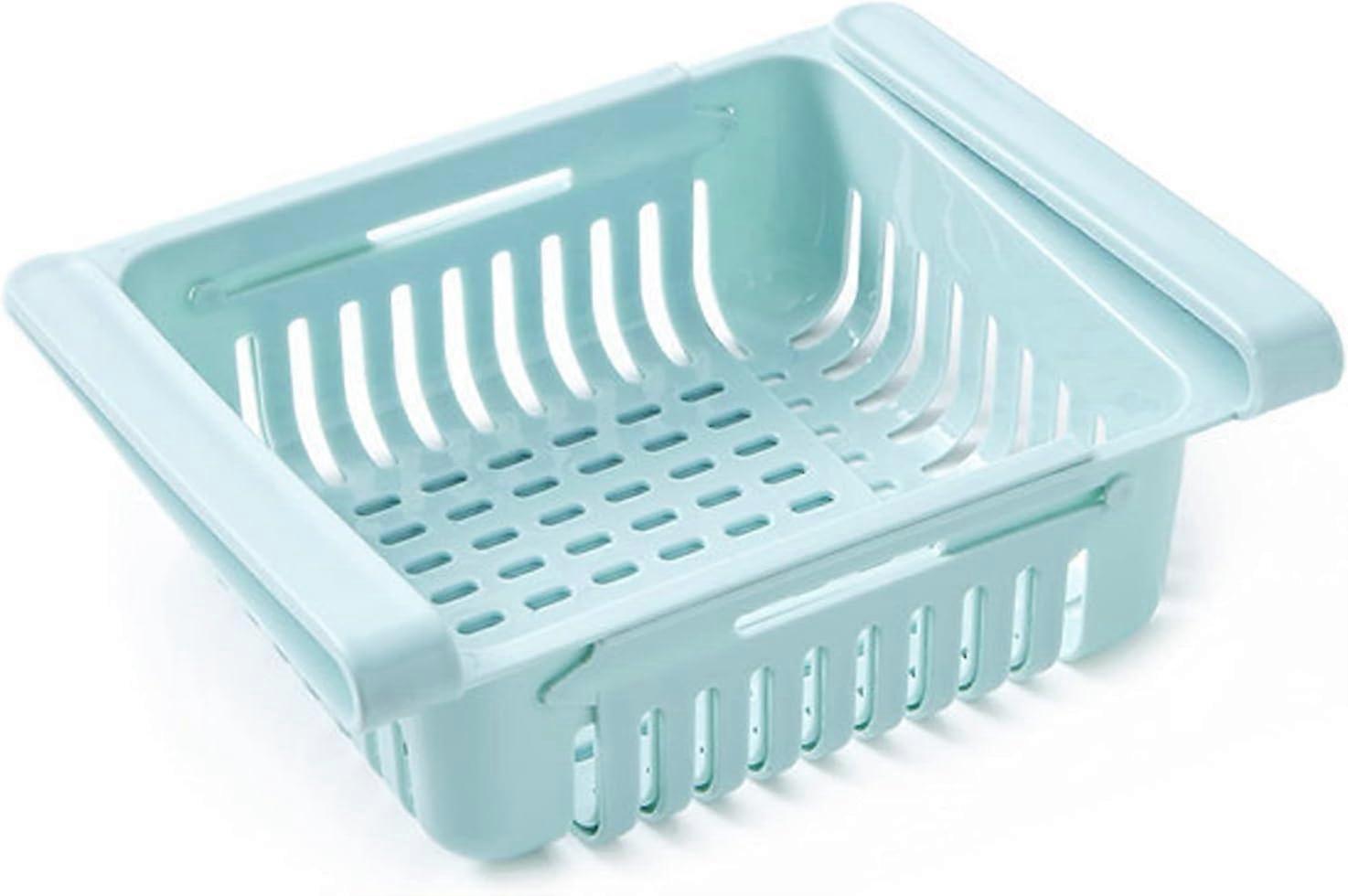 Retractable Fridge Organizer with Storage Drawer, Retractable Kitchen and Fridge Storage (Blue)