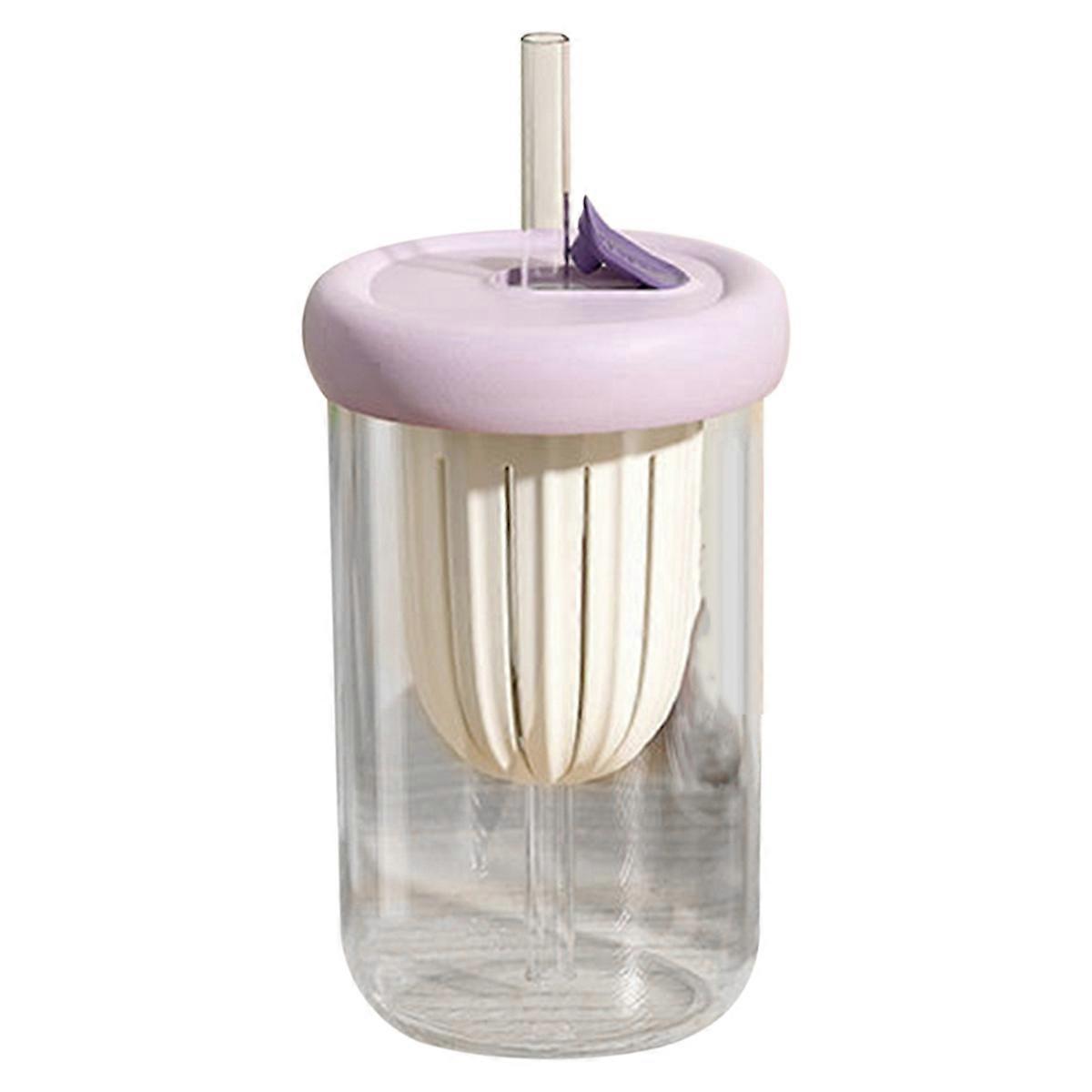 Copo de água de vidro sem chumbo estilo desenho animado com tampa e canudo, copo para café gelado para uso externo, adequado para crianças