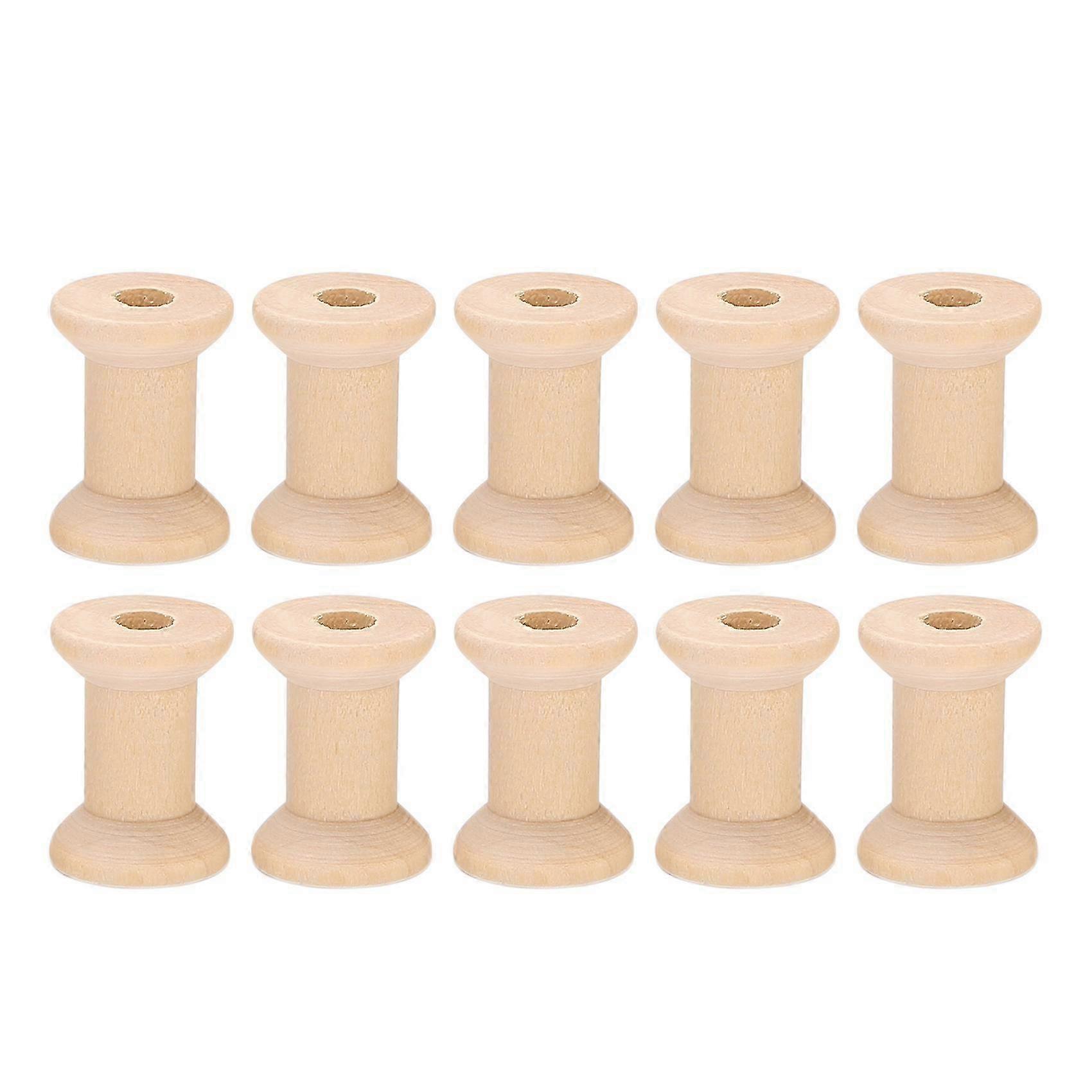10Pcs Wooden Empty Thread Spools Natural Color 29mm x23mm