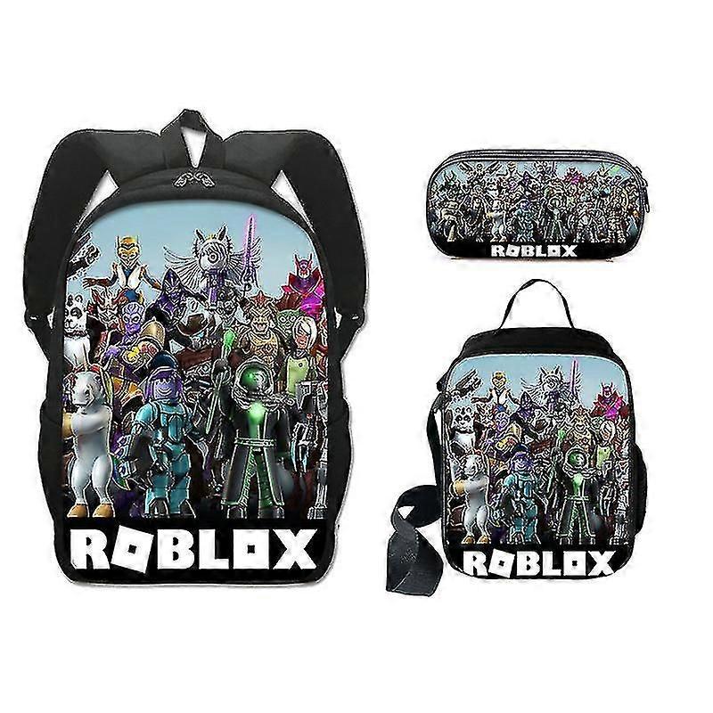 Children's Roblox School Bag Three-piece Set Surrounding Polyester Single-layer Pencil Bag Lunch Bag Backpack Package