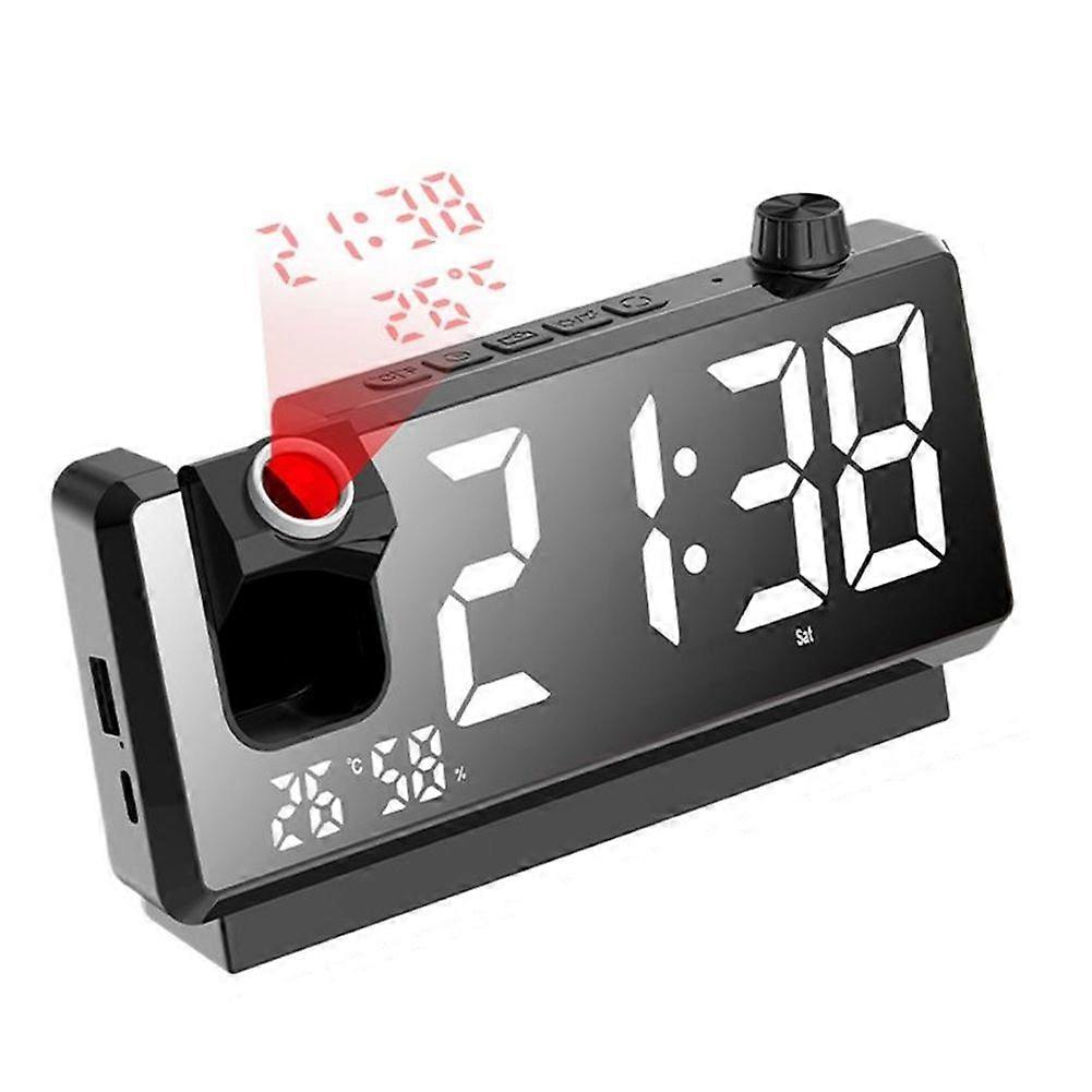 Projection Alarm Clock HD LED Display Smart Projection Clocks for Bedroom 180 Degree Rotatable Digital Clock Projector B