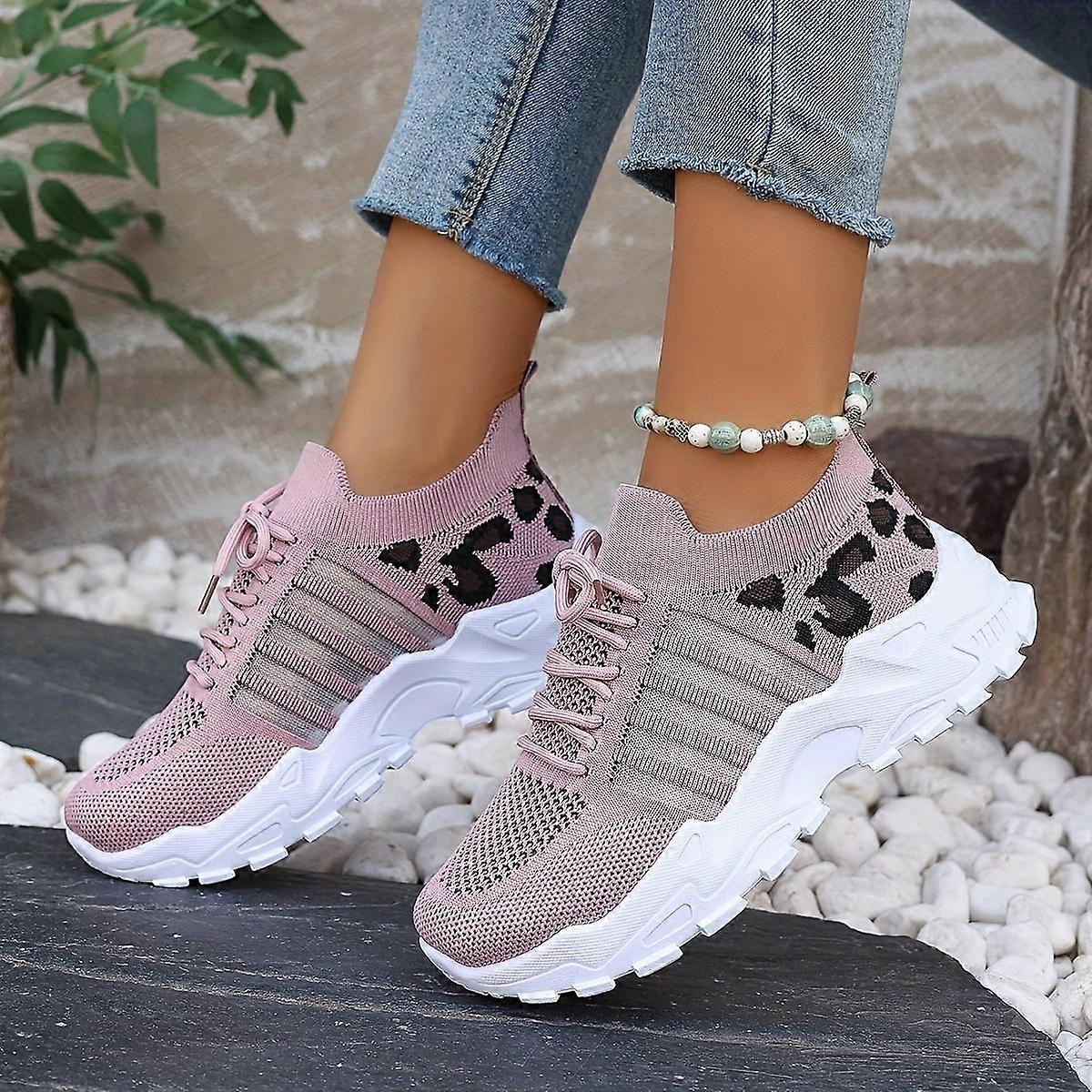 [Baskets en maille à imprimé léopard] Maille respirante Baskets athlétiques décontractées pour femmes - Confort léger