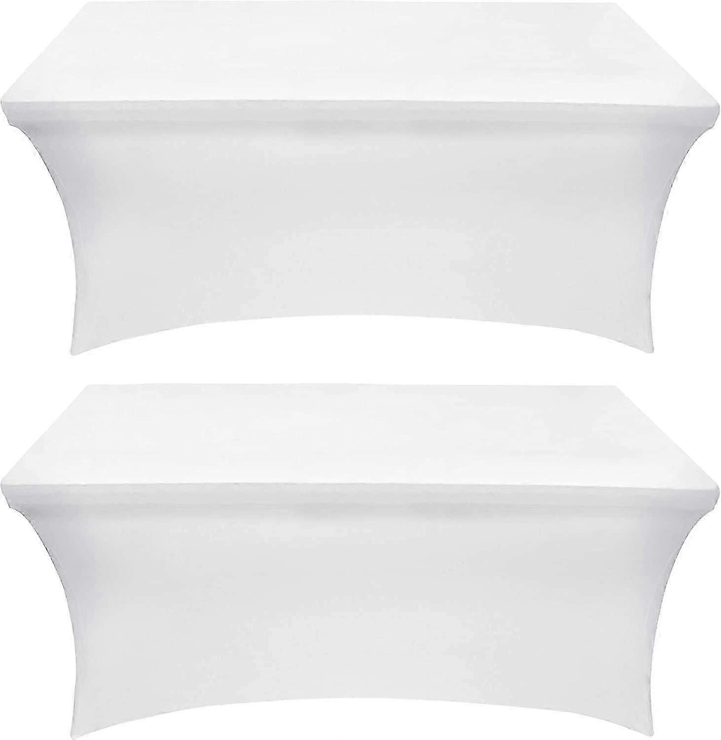 Kitchen Spandex Tablecloth 2 Pack [4FT, White] Tight, Fitted, Washable and Wrinkle Resistant Stretch Rectangular Patio Table Cover
