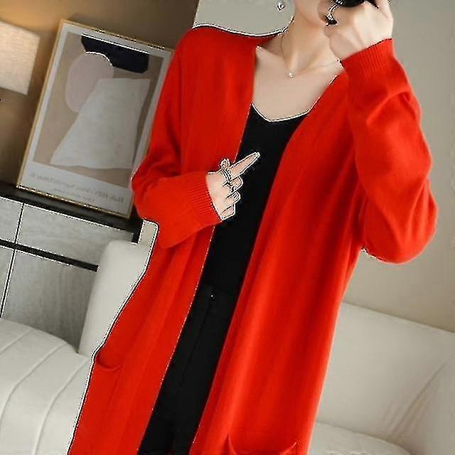 نسائي الكشمير طويل متماسكة كارديجان رقبة على شكل V الخريف الشتاء معطف كاجوال