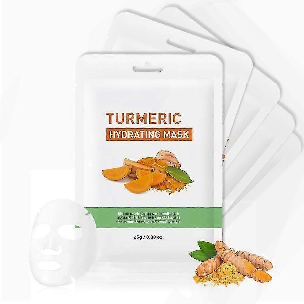 5 Pcs Turmeric Hydrating Mask for Ance, Restore Fragile Skin, Soothes Post-Sun Skin, Moisturizing & Firming Face Masks Skincare, Facial Mask Sheet Mas