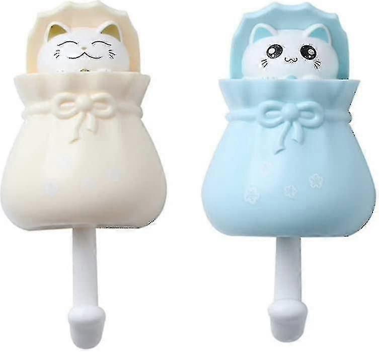 2 Pcs Self Adhesive Wall Hook Lucky Cat