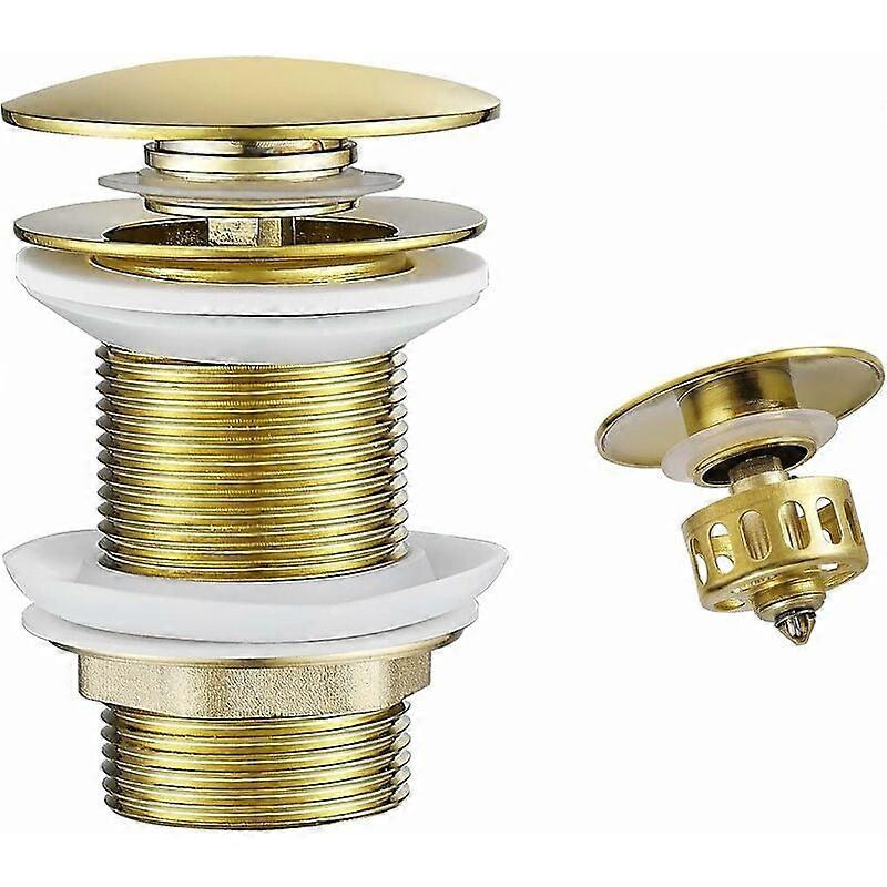 Drain Plug with Strainer Basket Gold Pop Up Sink Drain Without Overflow  Bathroom Sink Drain Stopper Brass