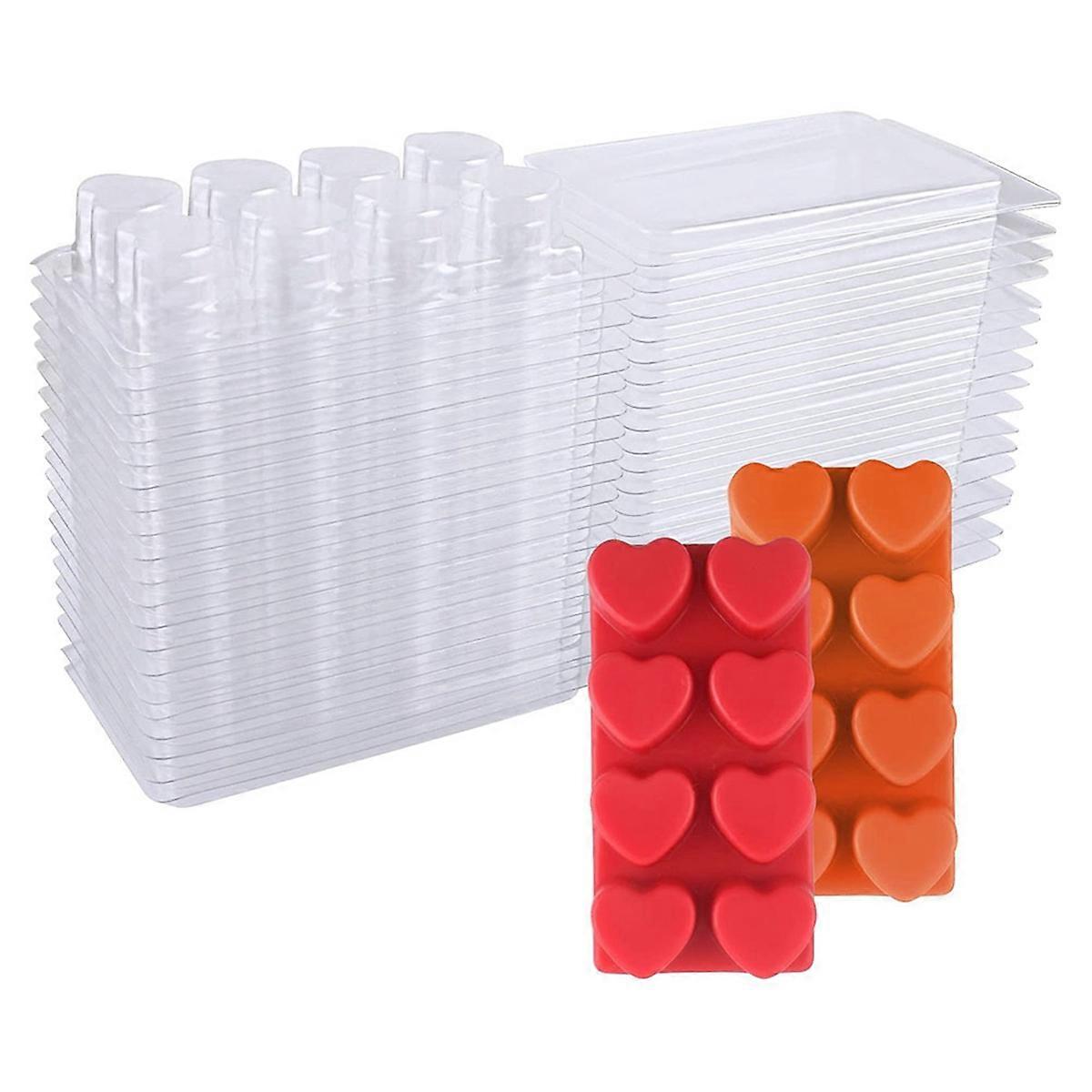Wax Melt Containers-8 Cavity Clear -25 Packs Heart Shape Clamshells