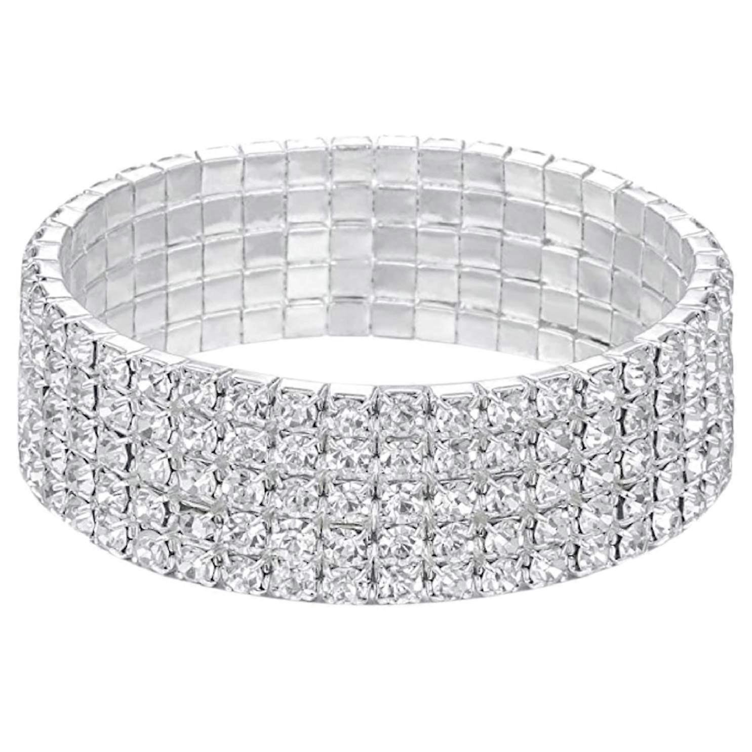 Ladies Rhinestone Charm Stretch Bracelet with Sparkling Design for Wedding and Formal Events, Elastic Wristband Jewelry