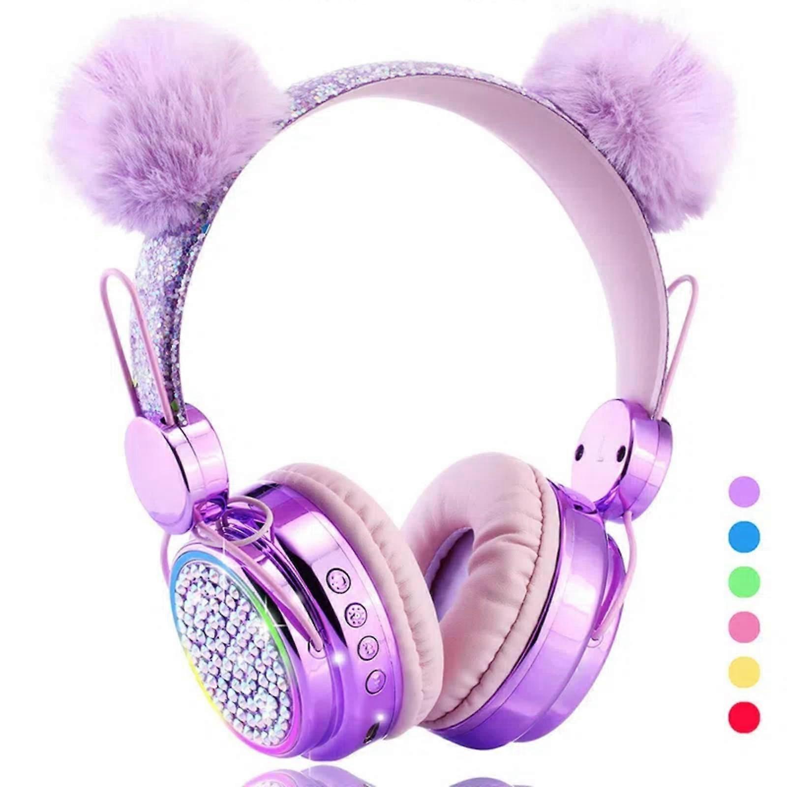 Kids Headphones Bluetooth 5.3 Over-Ear With LED Colorful Lights 85dB Volume Limited Wireless