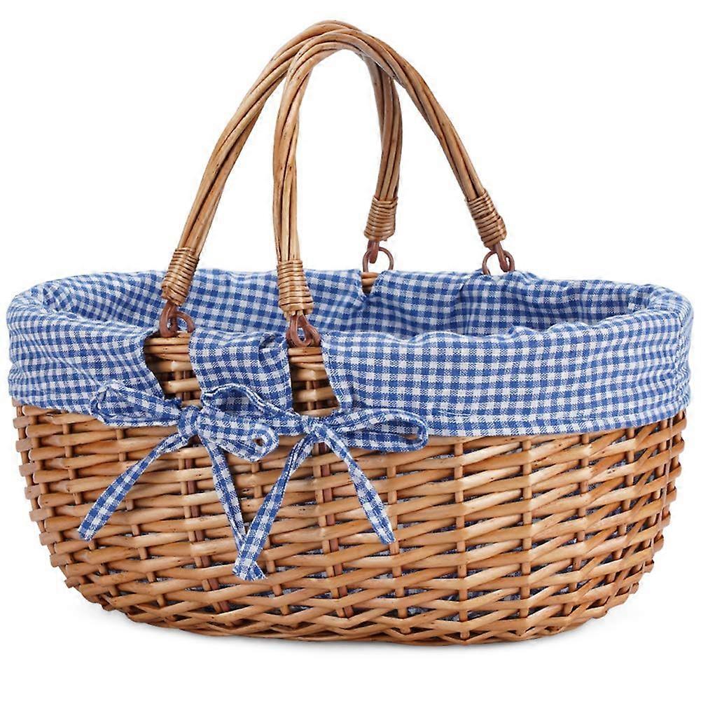 Double folded handle wicker picnic basket, willow picnic obstacle, natural hand woven Easter basket