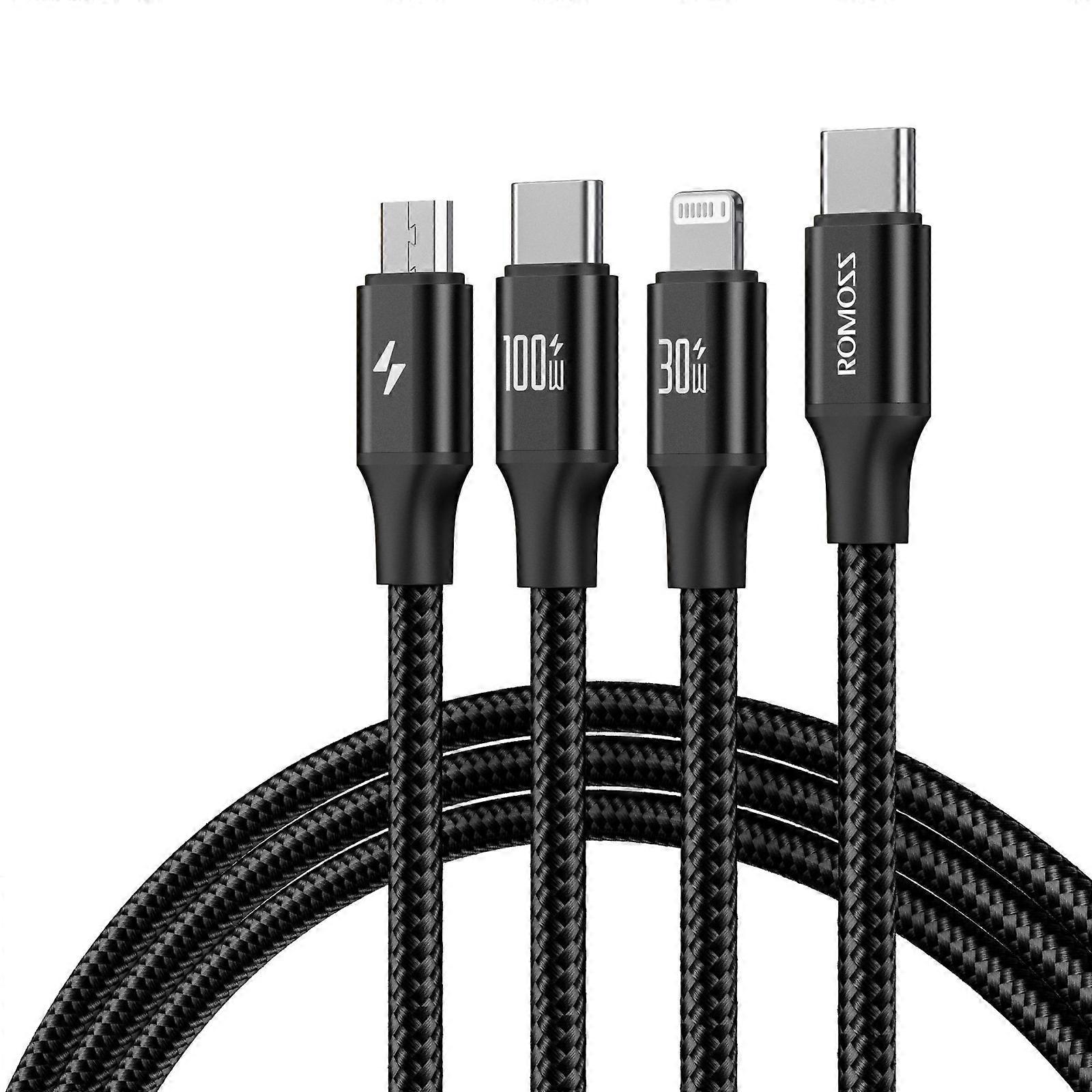 ROMOSS PD100W 3-In-1 Data Cable Type-C/USB-C To 8 Pin & Type-C & Micro Fast Charging Line PD100W 3-In-1 (Black)