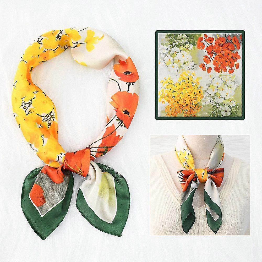 Ladies silk scarf with floral pattern, versatile multifunctional scarf headscarf accessory wrap