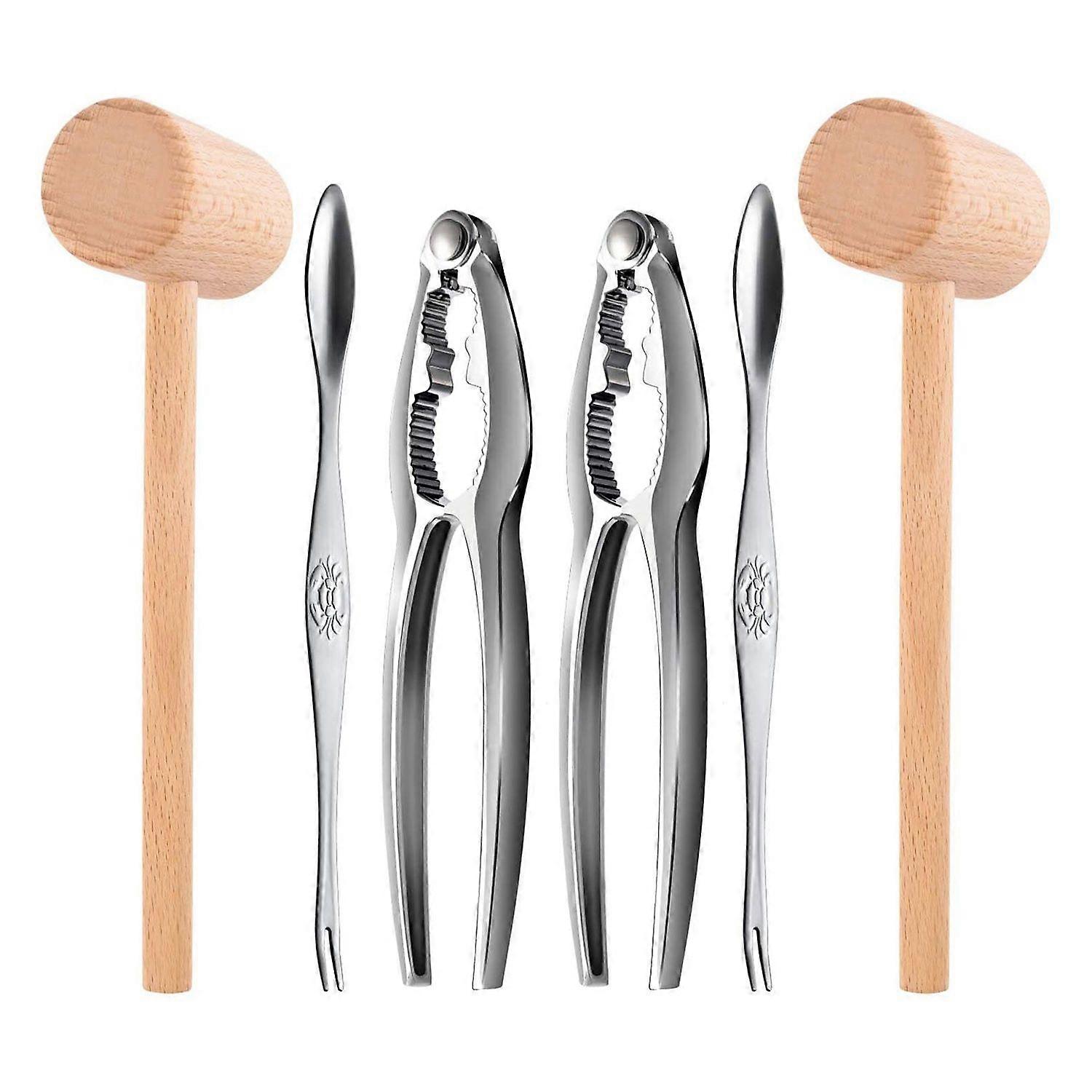 6Pcs Seafood Tools Set Including 2 Forks 2 Lobster Crackers Nut Cracker ,Crab Crackersand 2 Lobster Crab Mallets