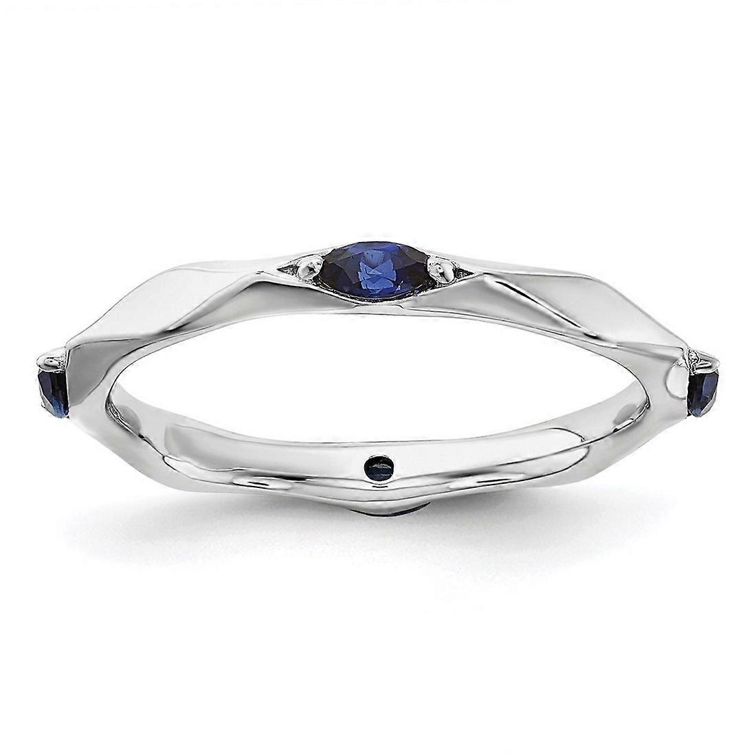 2.5mm 925 Sterling Silver Stackable Rhodium Plated Created Sapphire Ring Stackable Ring for Women - Ring Size: 5 to 10