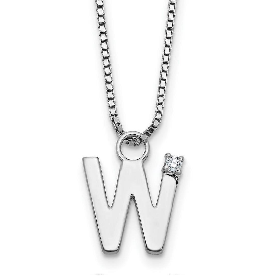 12.65mm Ss Rhodium Plated White Ice .03 Diamond Letter Name Personalized Monogram Initial W With 2 Inch Extension Neckla