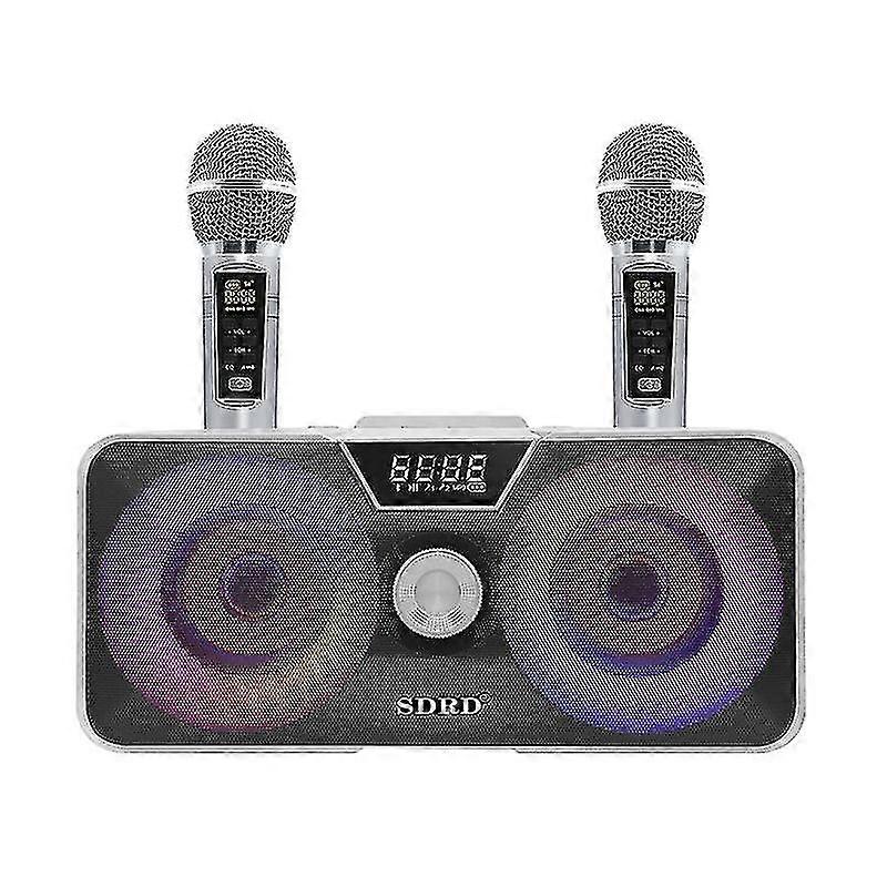 silver Wireless Microphone Home Karaoke Dual Microphone Mobile Bluetooth Speaker