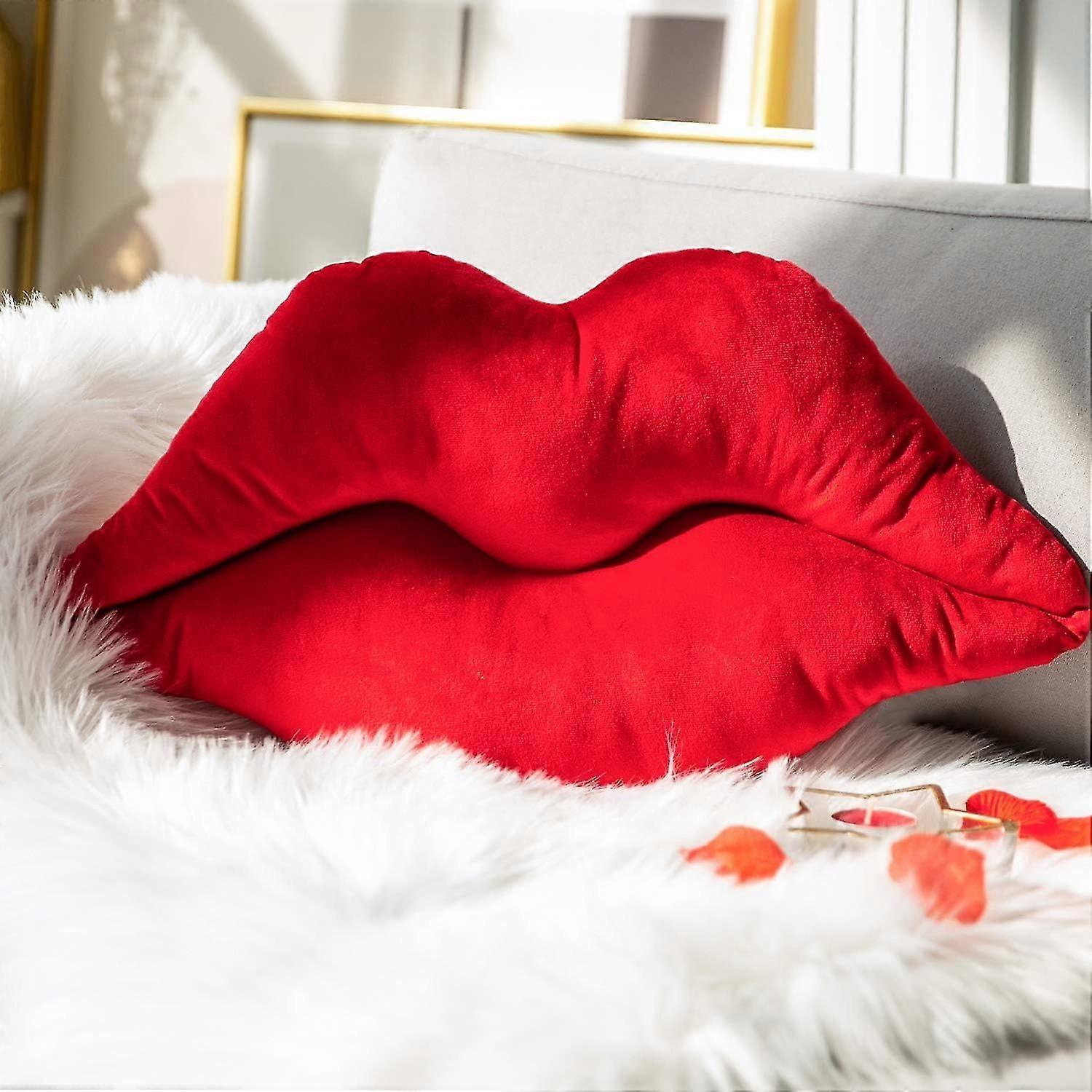 3D Lips Throw Pillows Smooth Soft Velvet Insert Included Cushion for Couch Bed Living Room, New Red
