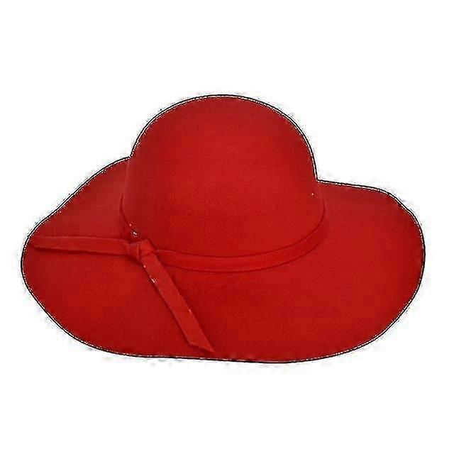 Hats Ladies Retro Soft Woolen Fabric Big Edge Beach Sun Hat Red