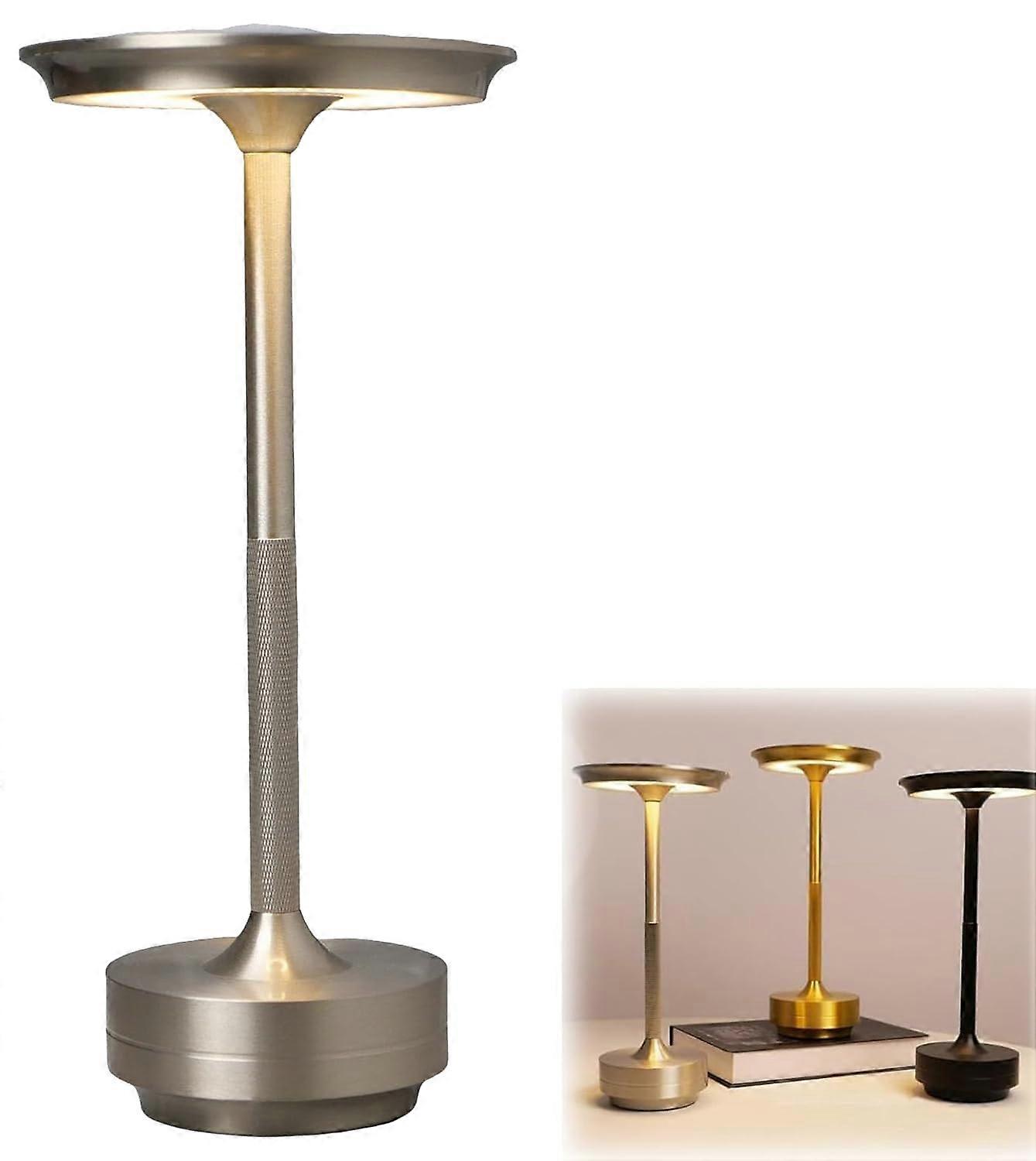Sherum Ecolume Table Lamp - Cordless, Small Kitchen Counter Lamp (Silver)