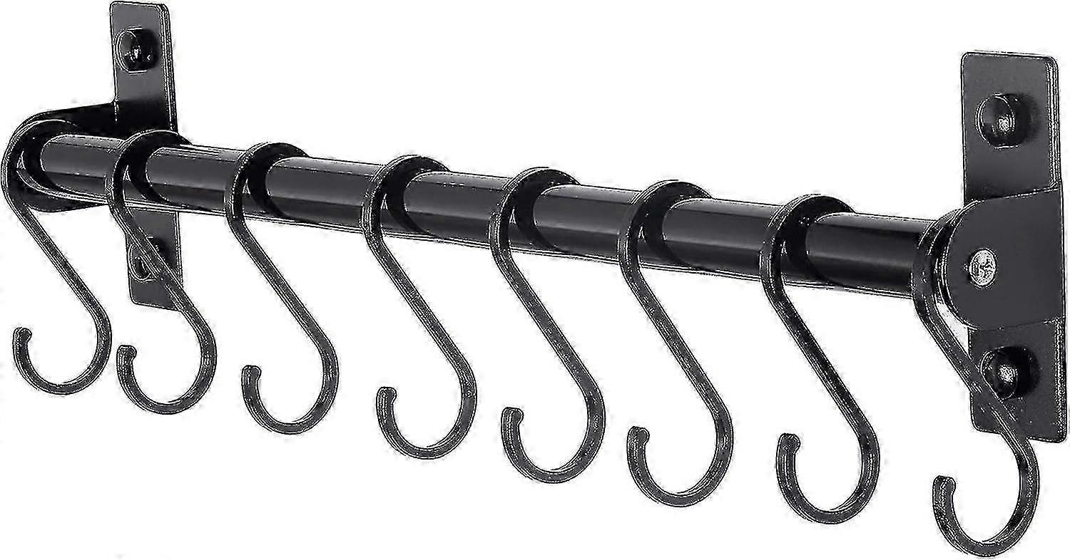 Pot Rack - Pots And Pans Hanging Rack Rail With 8 Hooks, Pot Hangers For Kitchen, Wall Mounted, Black Edition C