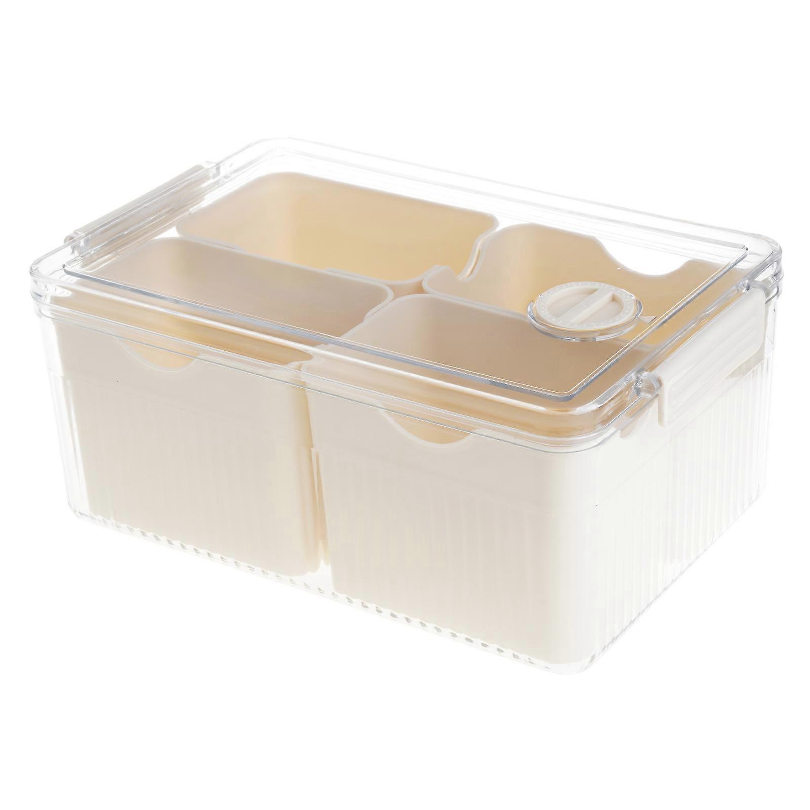 4 Grid Divider Refrigerator Storage Box with Lid Multifunction Container Household for Biscuit Beard Small Snack White