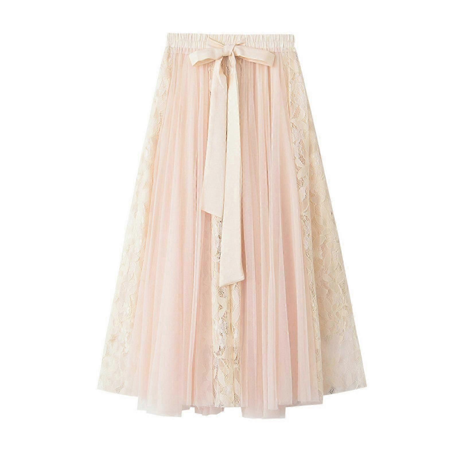 Women's High Waist Long Net Pleated Skirt