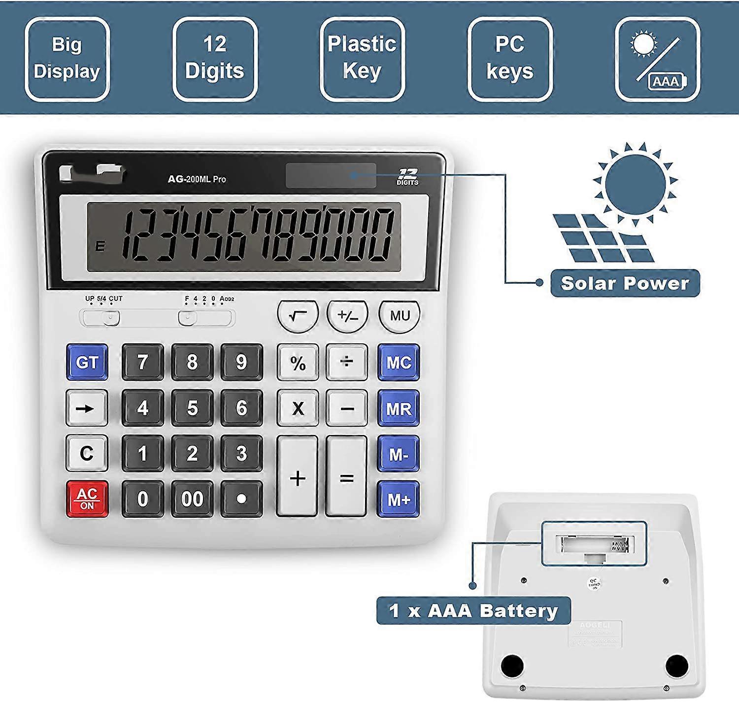 Calculator,Standard Function Desktop Calculators,Basic Financial Calculator Solar Powered Accounting Calculator 12 Digit Lcd Display Calculators