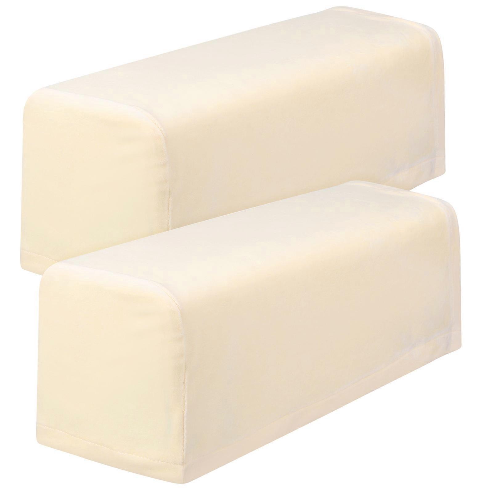 Elastic Sofa Armrest Covers 2pcs Solid Color Protective Cushion Covers for Home Office Living Room Comfortable Beige