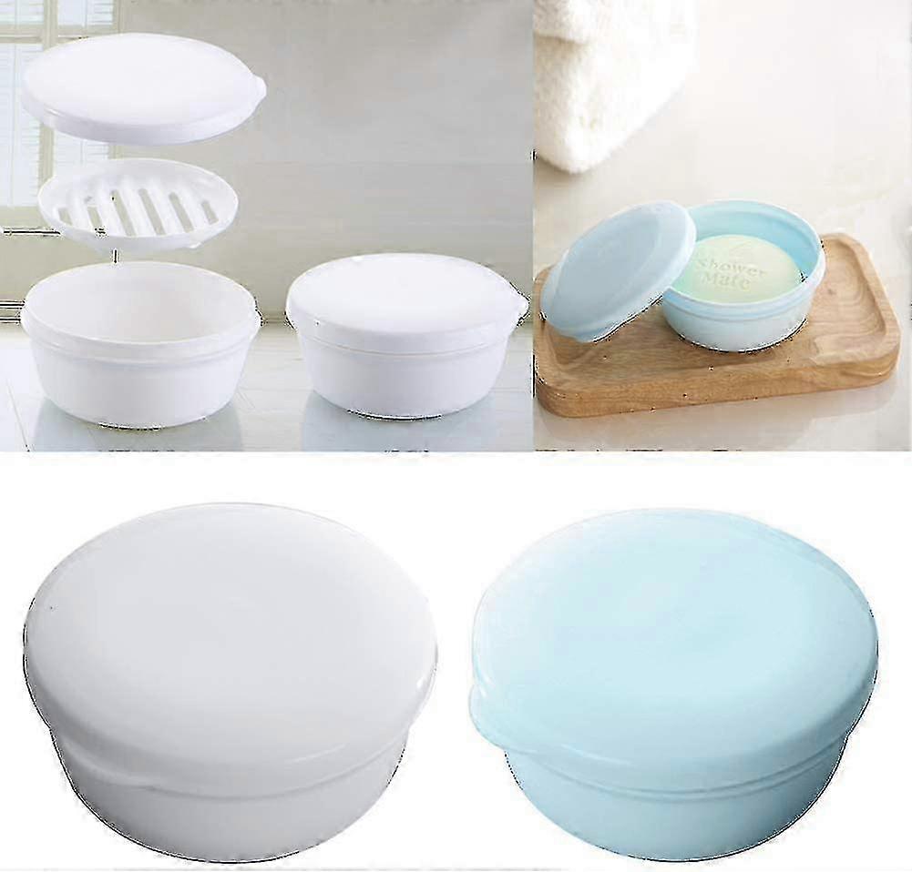 Portable Travel-Friendly Blue and White Plastic Soap Dish for Drying - Set Suitable for Various Brands