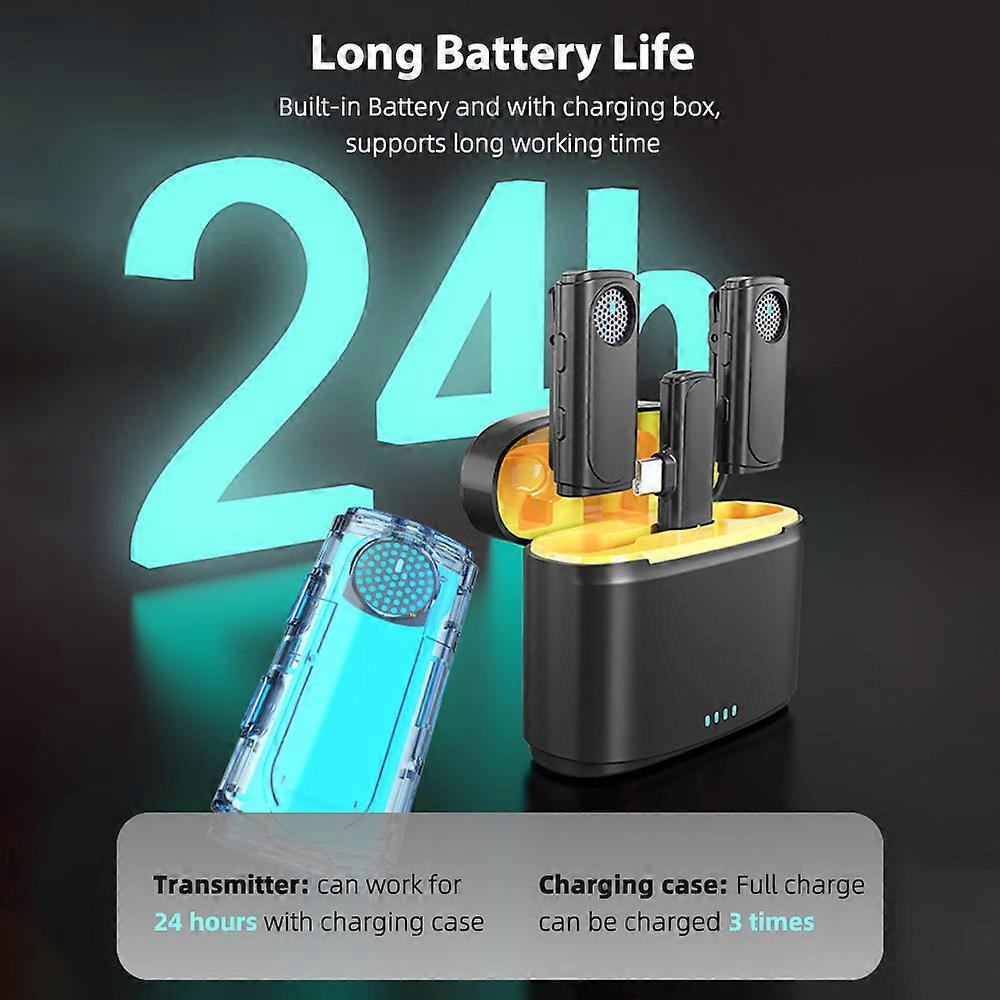 Dual-Channel Wireless Mic System: 20m Range, 24hr Battery, for Type-C Android Vlogs