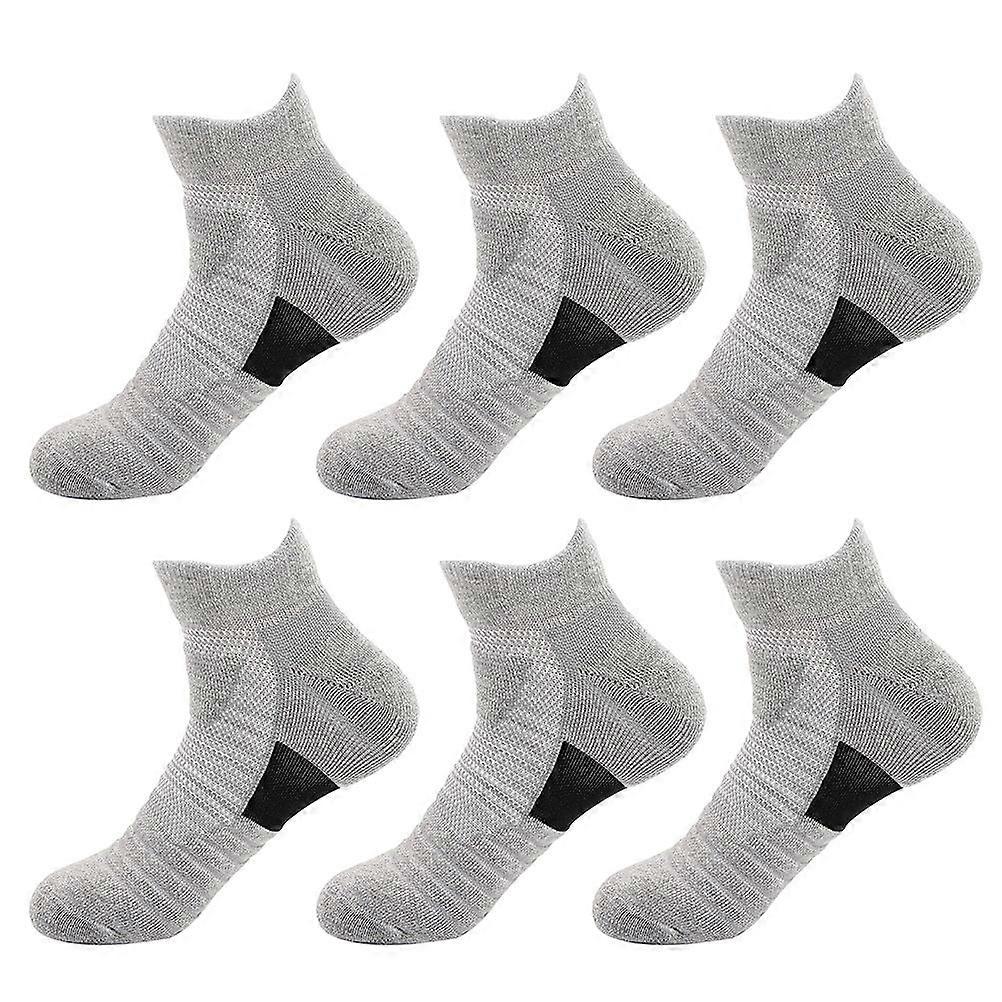 Sports Socks for Men Sweat Absorbing Elastic Non-slip Running Basketball Ankle Socks 6 Pairs Grey
